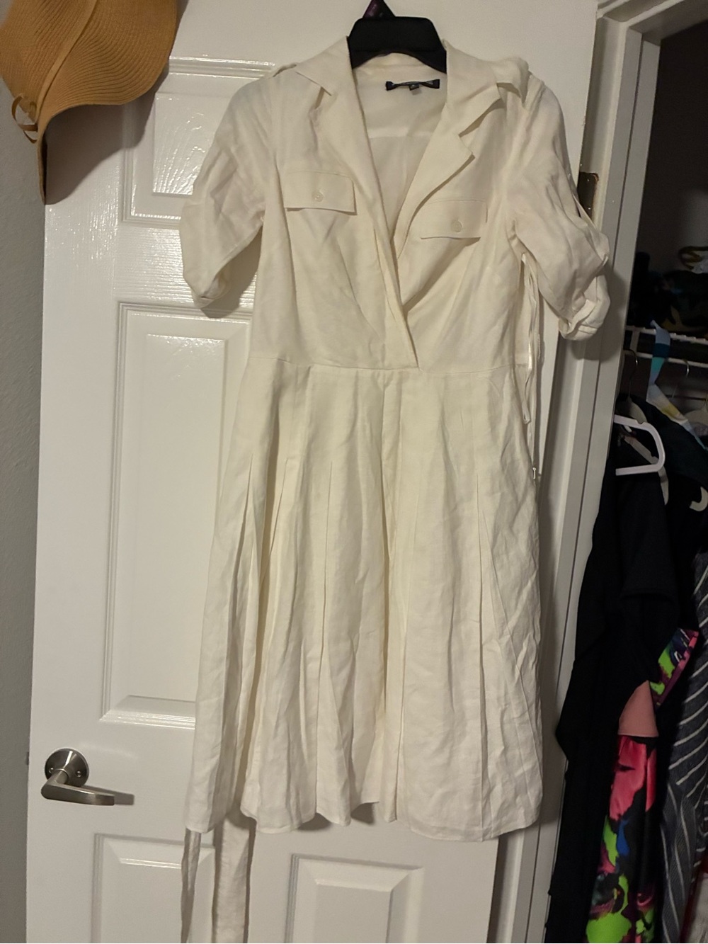 Jones Wear Cream Button-Front Midi Shirt Dress with Tie Waist